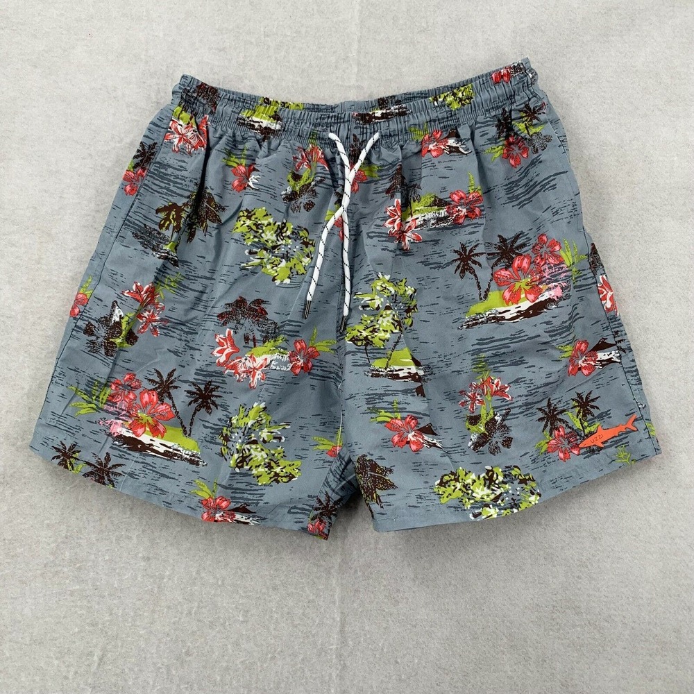 Uzzi Hawaiian Board Shorts Surf Blue Pink Floral Swim Trunks Lined Mens Size‎ XL